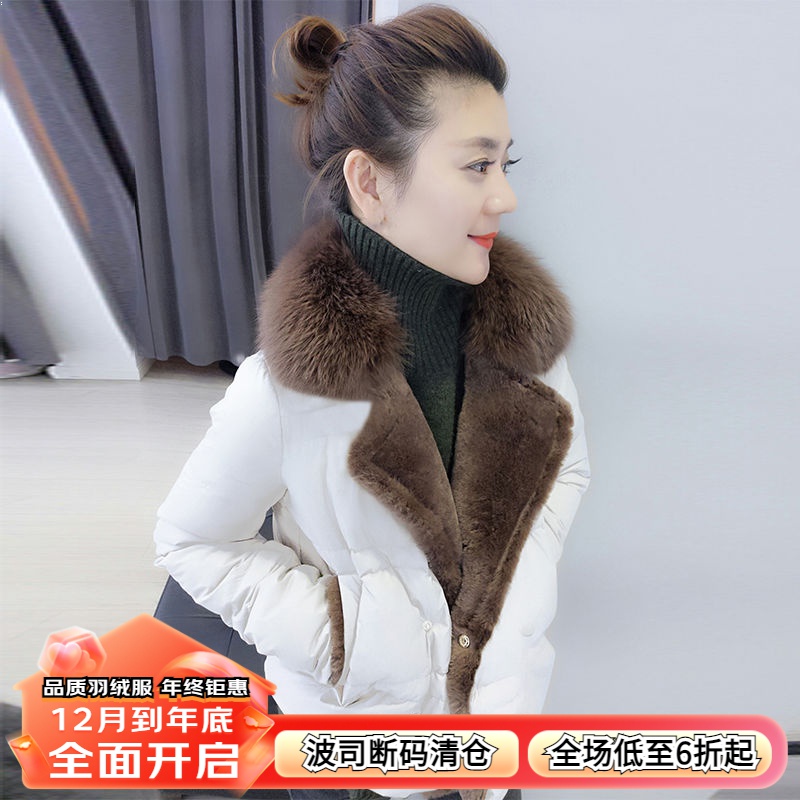 热销羽绒服短款欧洲站冬装女欧货大毛领翻领修身时尚轻薄茧型2023