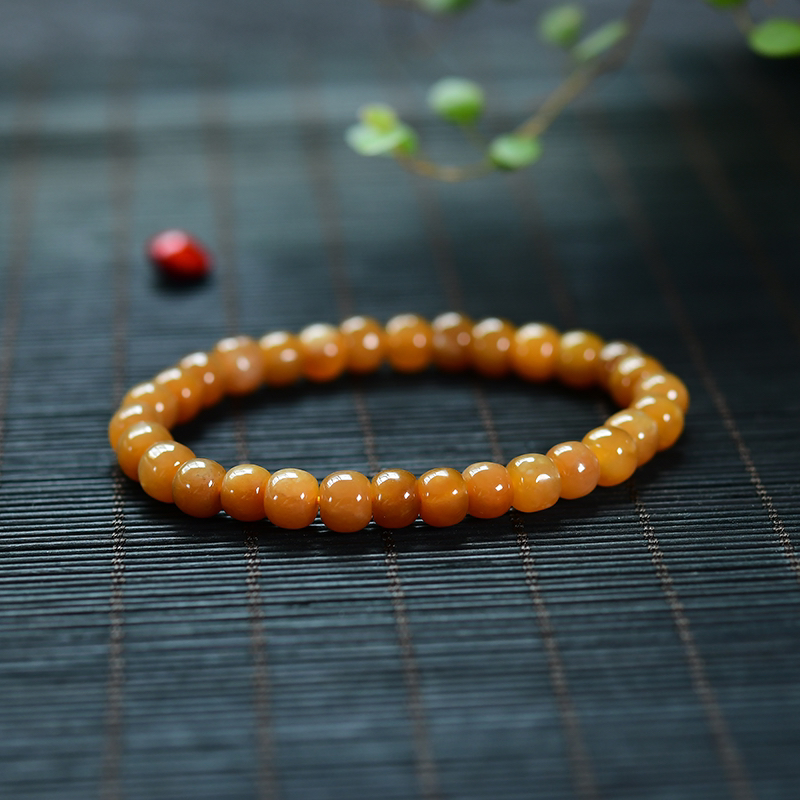 天然和田玉老型糖白老坑老料手链手串圆珠单圈玉串男女同款复古