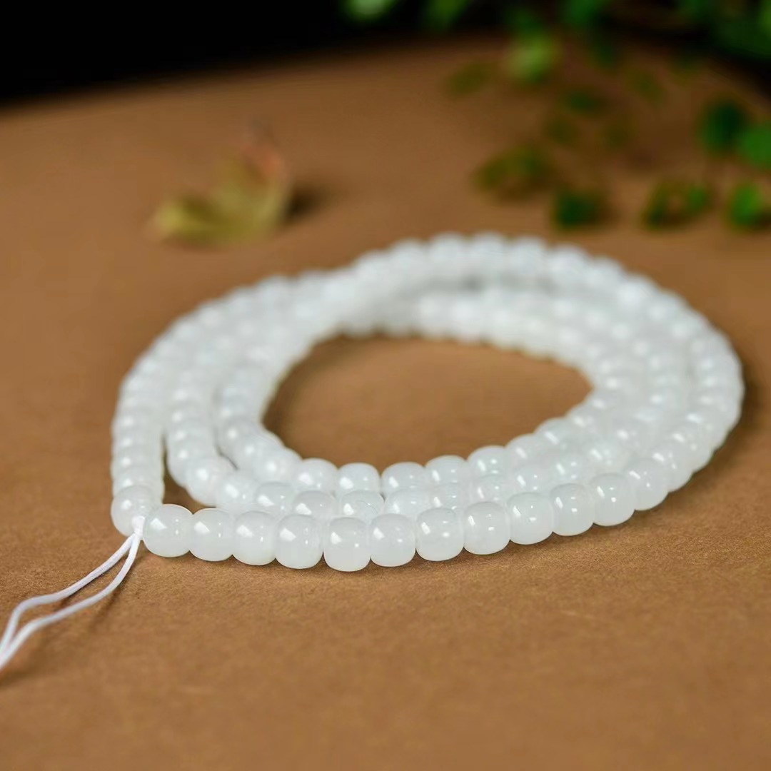天然羊脂白玉和田玉老型珠项链多圈女生妈妈长款手链手串配珠白色