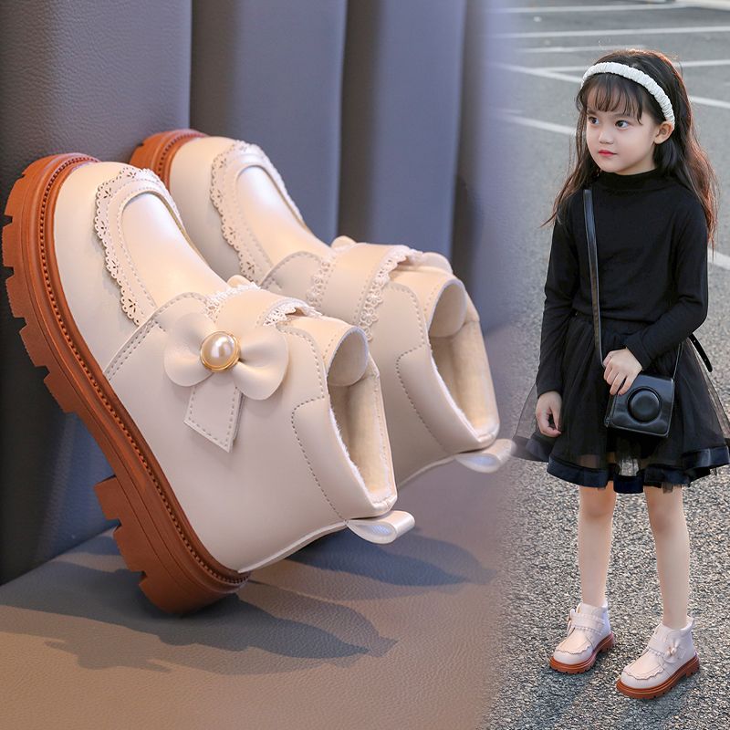 回力瑞女童靴子冬季小女孩短靴软底洋气女宝靴加绒洛丽塔公主棉靴