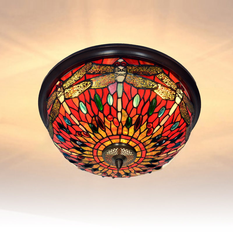 【蜻蜓湖畔】美式复古tiffany书房卧室过道楼梯走廊大圆形吸顶灯