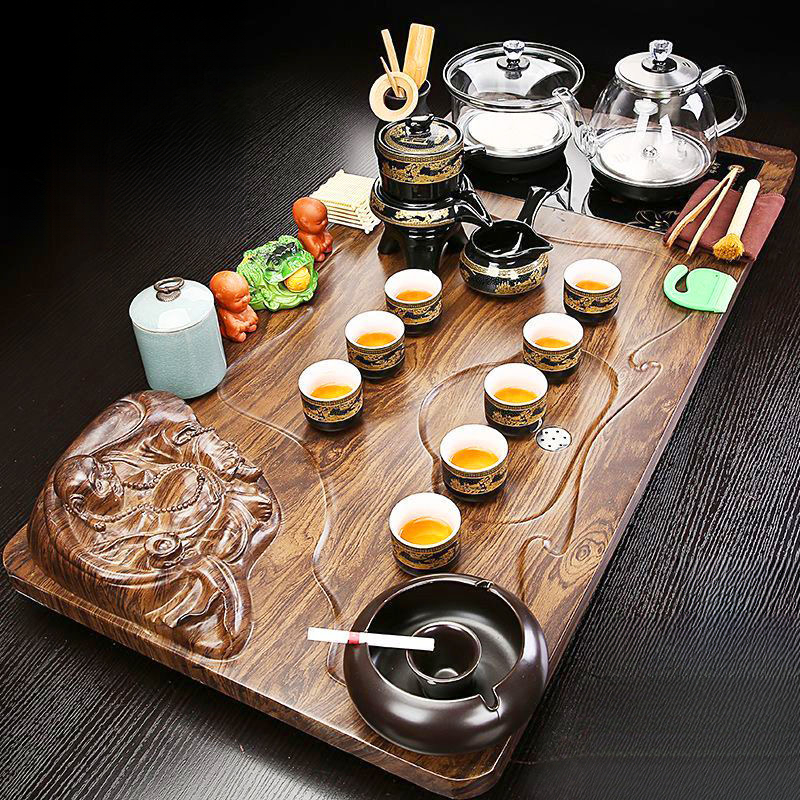 茶盘高档茶器功夫茶紫砂盘整海水泡水泡烧大木木排水一整套底部
