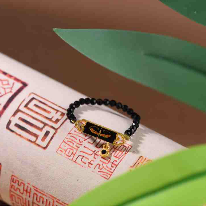 天然黑玛瑙戒指原创黑CC设计