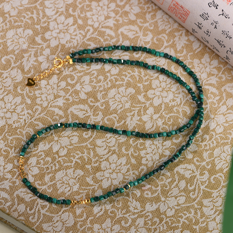 天然孔雀石项链气质简约时尚轻奢珠宝S925银镶嵌