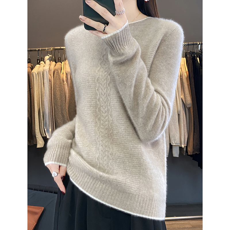 23秋冬新款羊毛衫女宽松百搭套头纯色加厚圆领毛衣针织打底衫