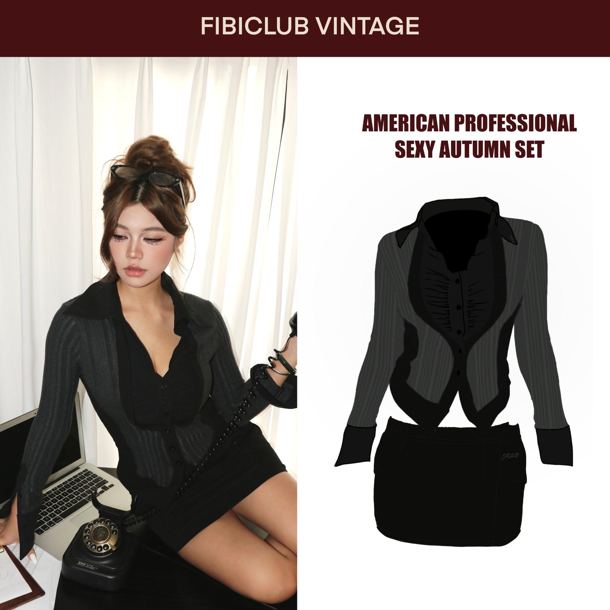 FIBICLUB-【美式复古Office Lady】长袖POLO【律政俏佳人】原创