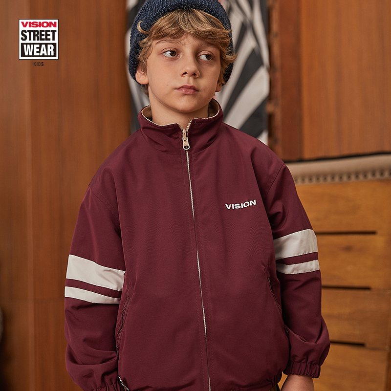 VISION KIDS 街头复古拉链夹克外套双面穿撞色男女儿童运动秋冬