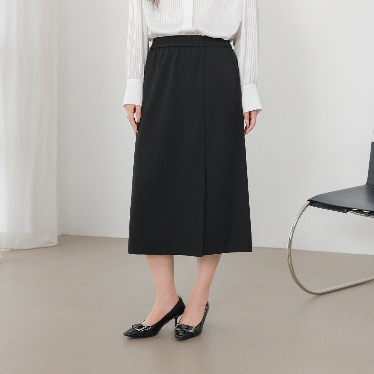 【高腰显瘦a字裙】MsShe大码女装松紧腰开叉长款半身裙M2408170