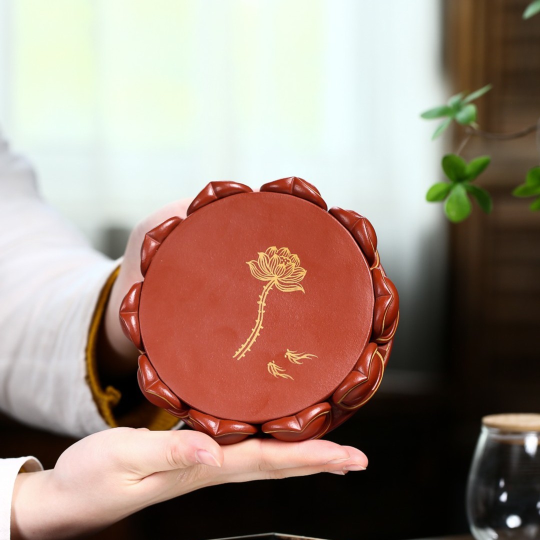 宜兴原矿大红袍 莲花壶承 茶盘茶具 手工制品 精美 高端 家用