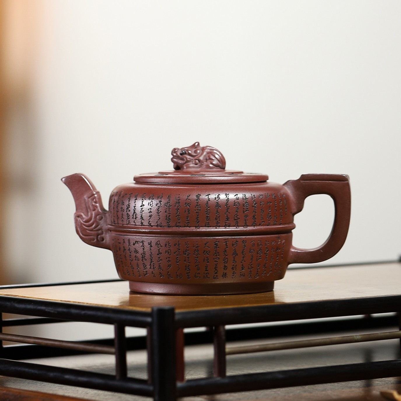 宜兴原矿石红 汉韵貔貅 容量约300毫升 全手工紫砂壶 高端不挑茶 