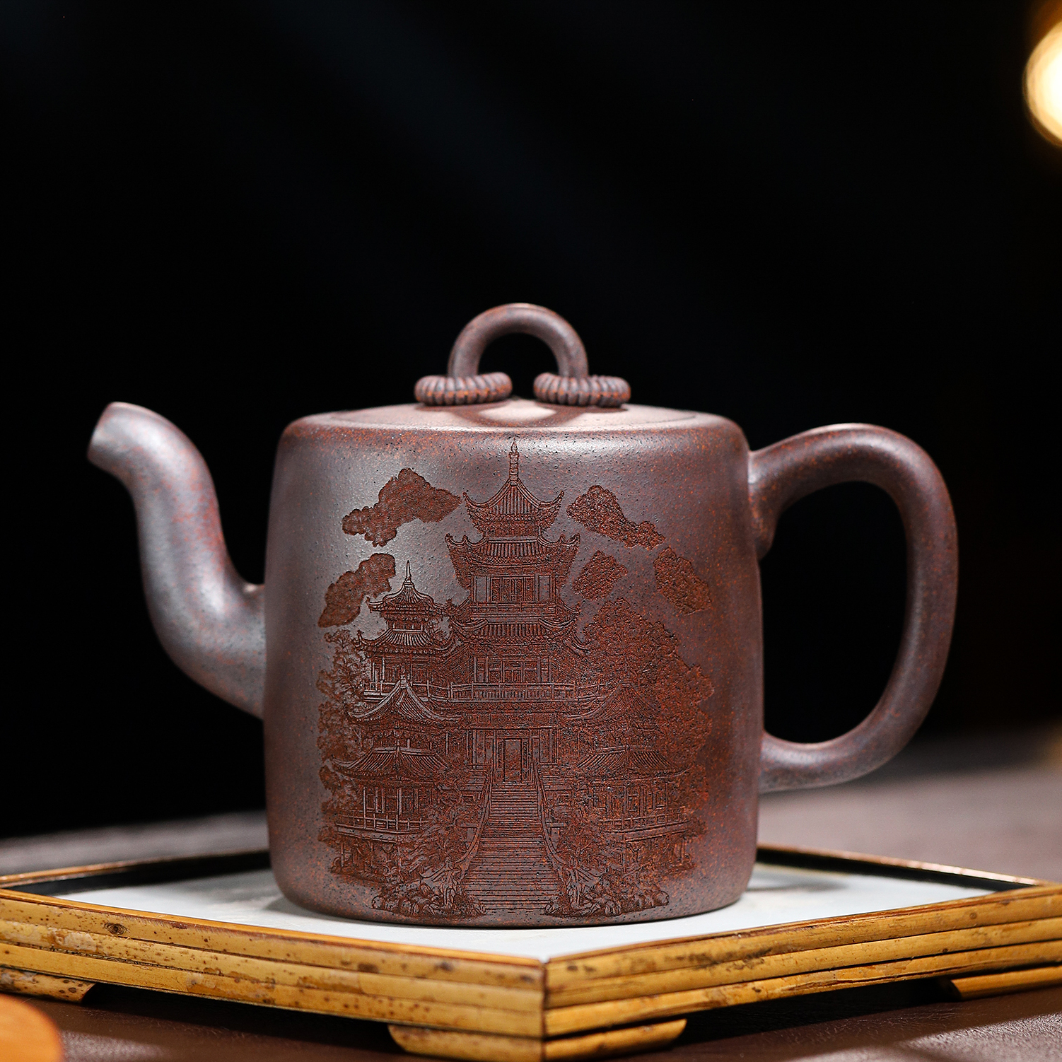 宜兴原矿古龙窑柴烧 双圈集思 容量约1000毫升 大容量 高端紫砂壶