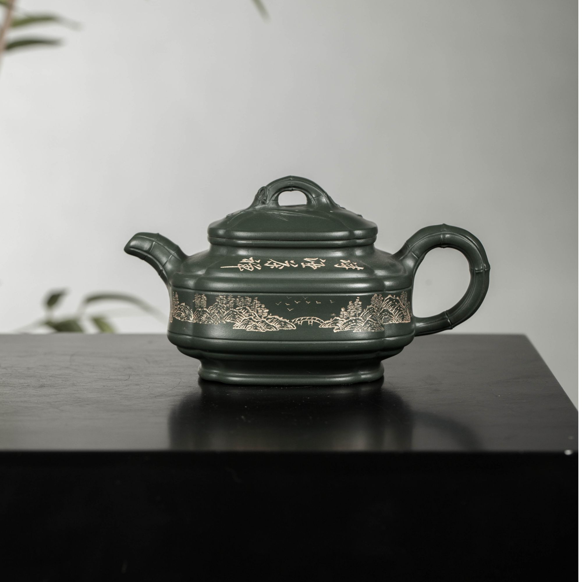 宜兴原矿翡翠墨绿 竹鼓 约400毫升 高端 手工制品 精美茶器 家用 