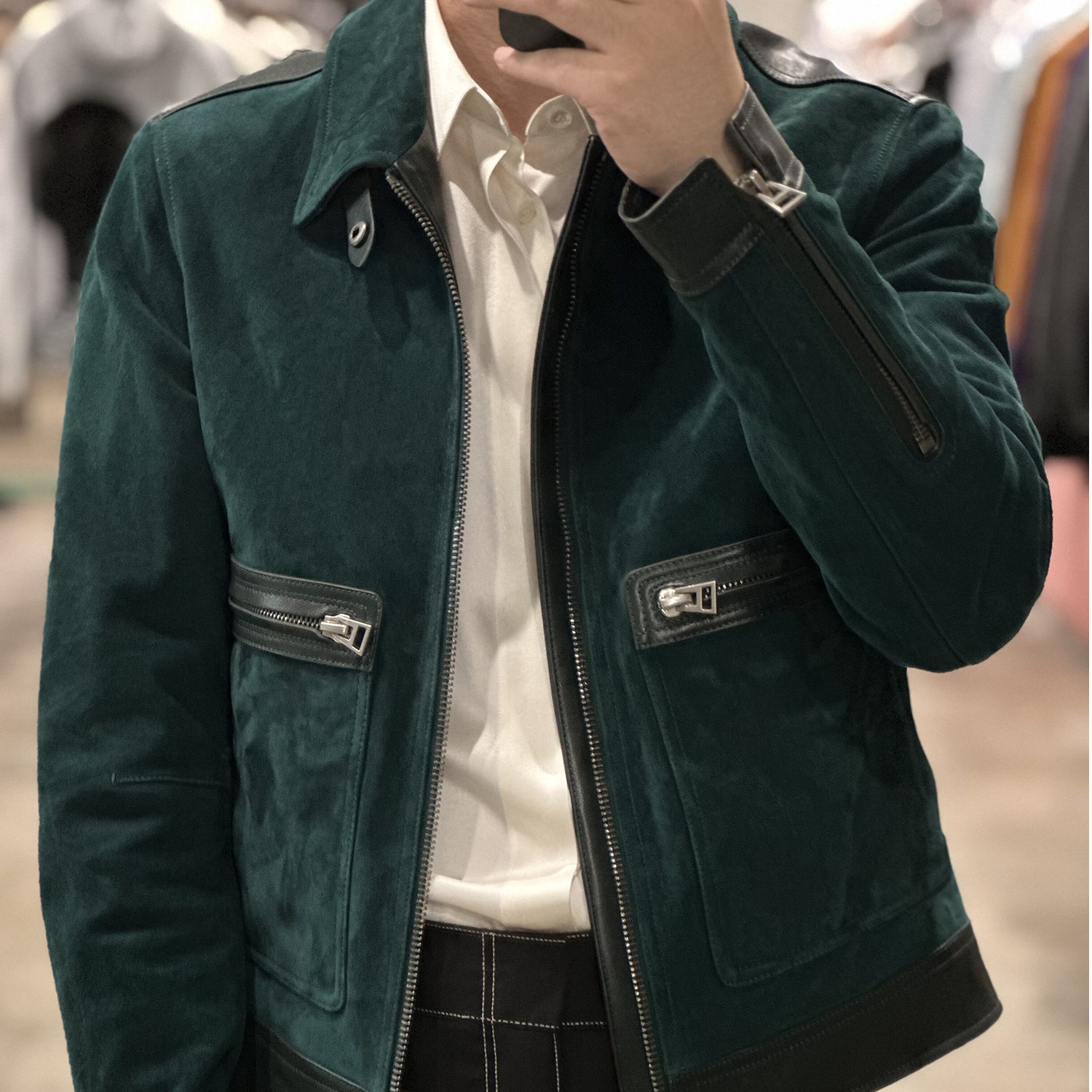 (主店）LA CALIFFA68350元版“性感总裁 半岛绿“小羊羔皮A2飞行夹克