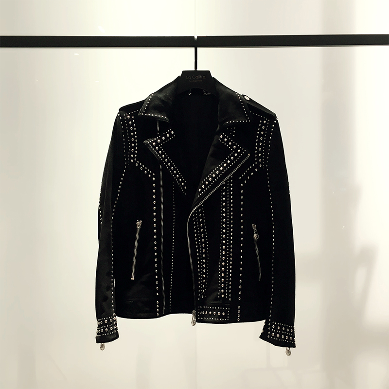 (主店）LA CALIFFA设计师 CE-X立体剪裁 宫廷风 铆钉 山羊皮夹克