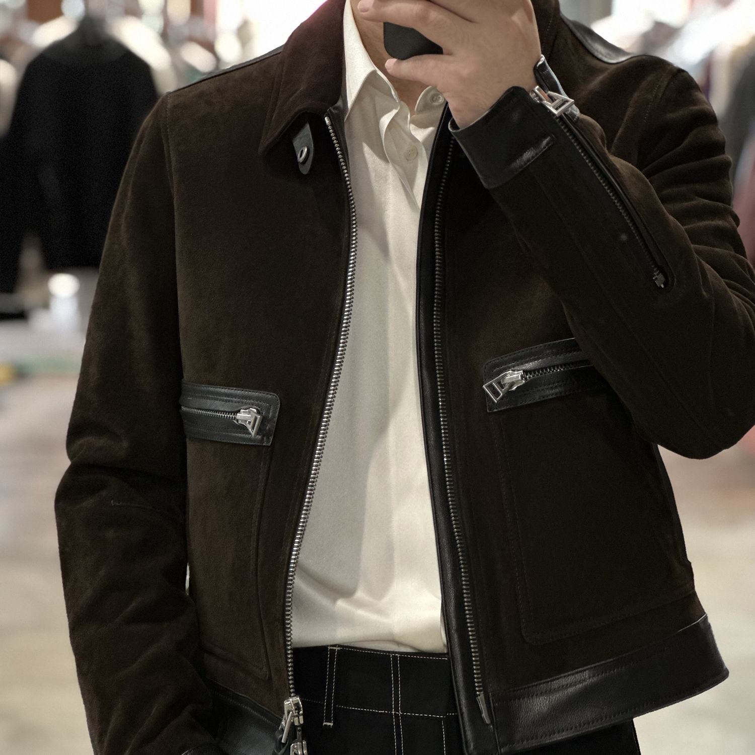 (主店）LA CALIFFA68350版”性感总裁的 乌木色“小羊皮 A2飞行夹克