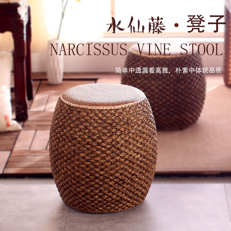 藤编矮凳创意圆凳手工坐凳沙发茶几凳子家用客厅实木小凳子禅意