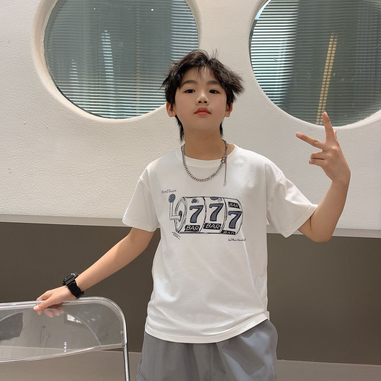 白色时尚夏款运动休闲印花宽松潮流半袖潮牌韩版学生百搭圆领T恤