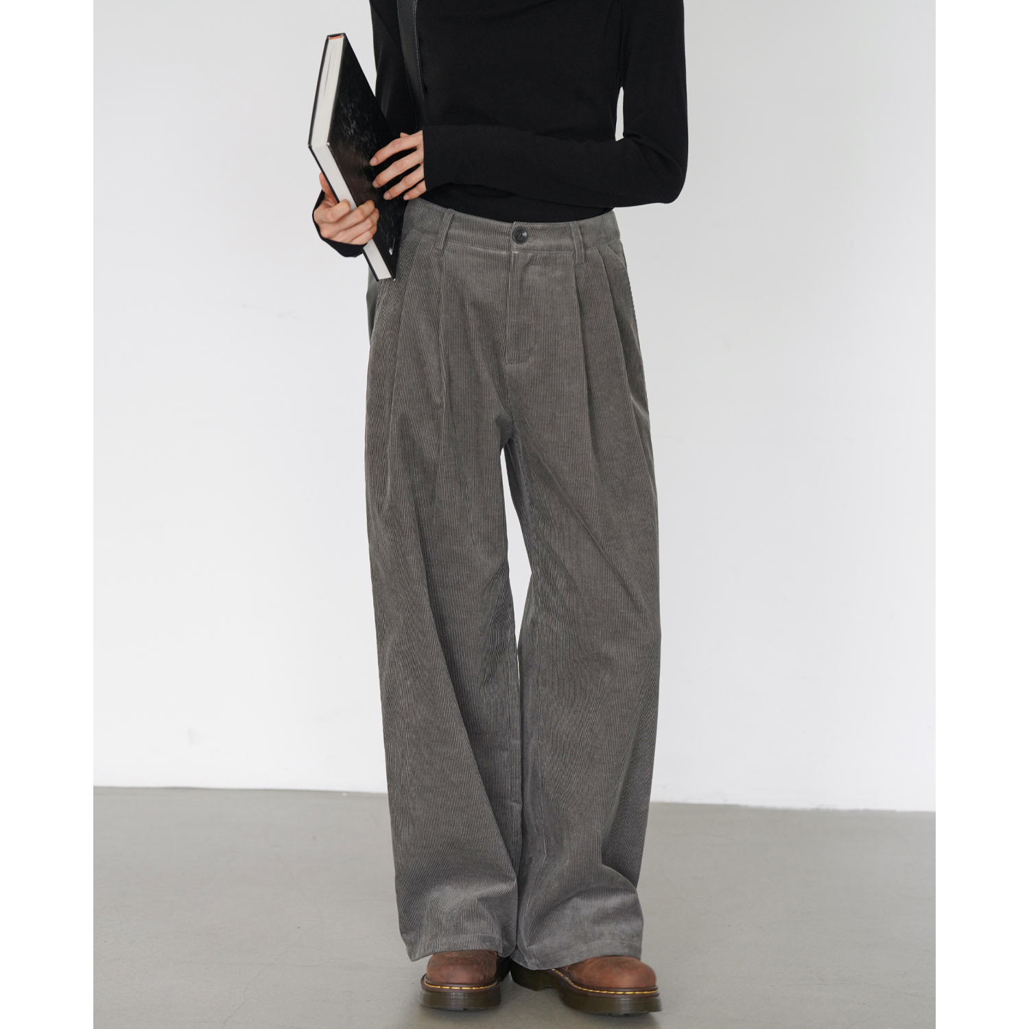 EIGHTHMONTH灰色灯芯绒休闲裤女冬季BE111335