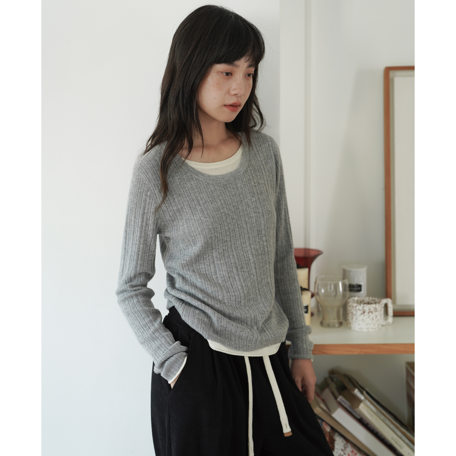 EIGHTHMONTH灰色假两件毛针织衫女秋E110954