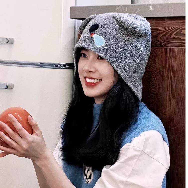 赵昭仪同款可爱考拉灰色毛线帽子女秋冬季保暖百搭情侣针织护耳帽