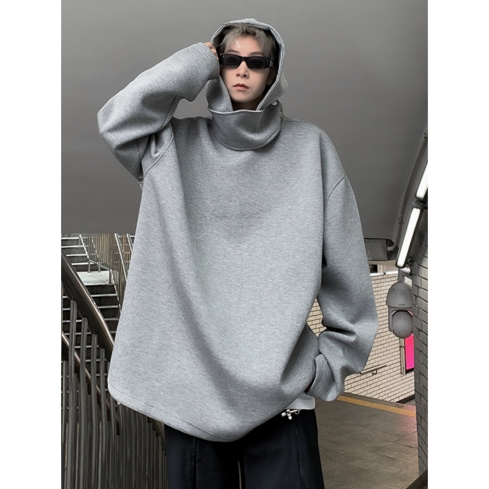 KONIU 美式潮牌hiphop卫衣男重磅高领连帽上衣宽松设计感情侣外套