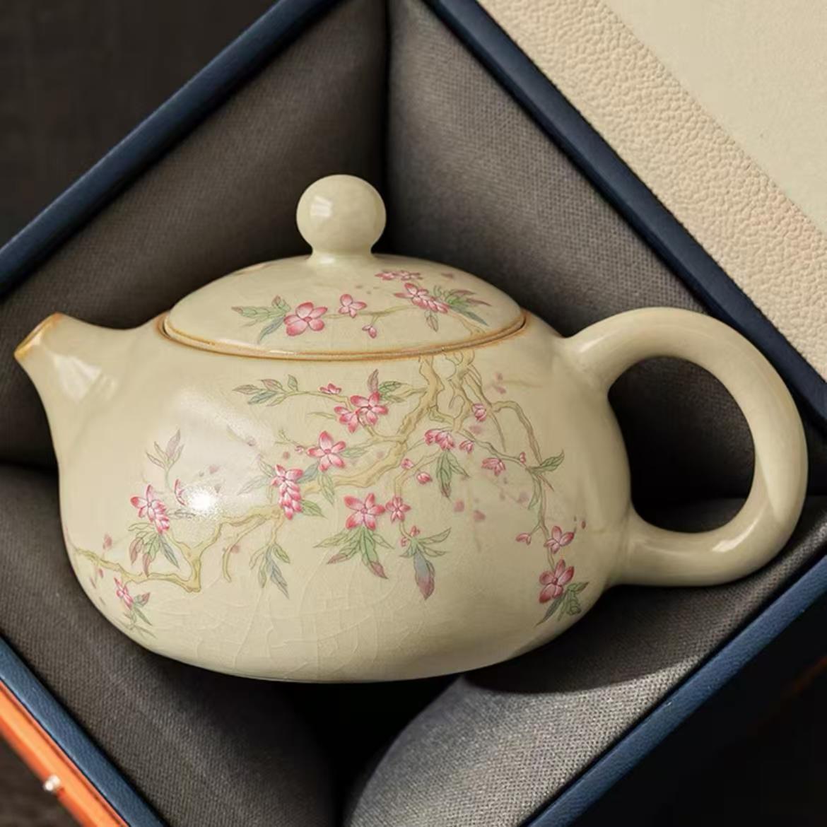 微瑕米黄汝窑西施中式茶壶功夫茶具单壶泡茶家用会客陶瓷茶壶陶瓷