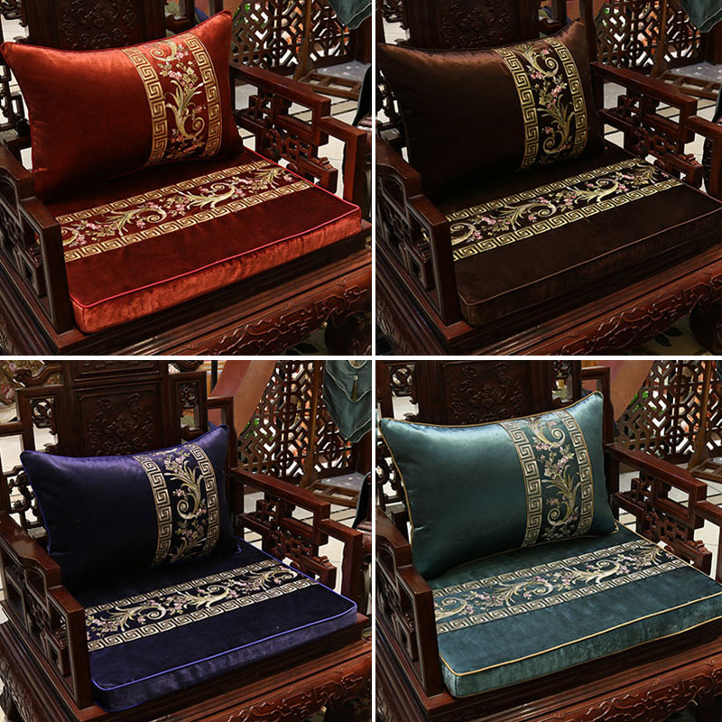红木沙发坐垫带靠背中式实木家具防滑蒲团罗汉床海绵垫子五件套罩