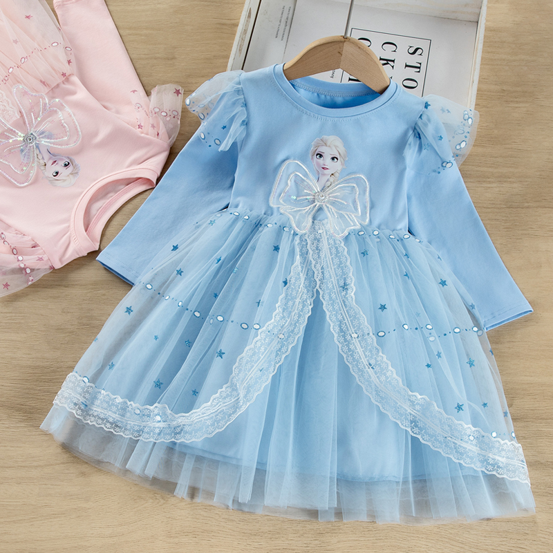 女童爱莎秋季公主裙2023新款长袖洋气儿童裙子女宝网纱春秋连衣裙