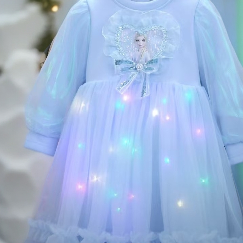 2025女童秋冬款加绒加厚爱莎公主裙生日礼服裙美乐蒂艾莎公主裙