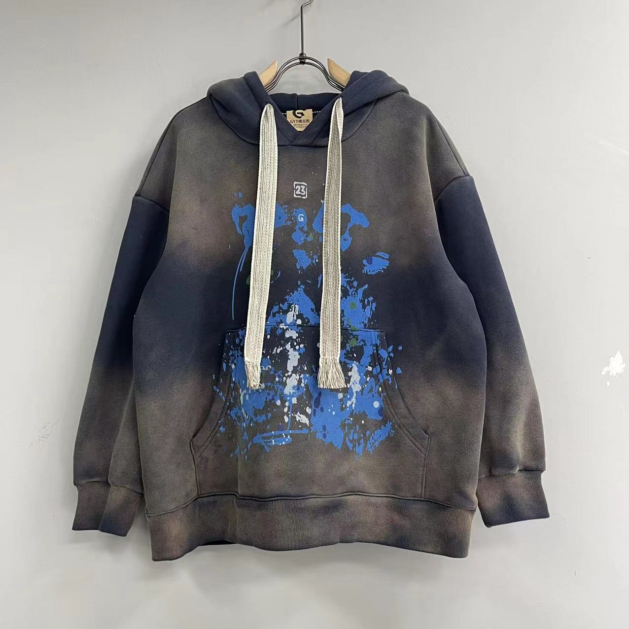 【GYT】冬季时尚款412加绒休闲卫衣带帽百搭潮流套头重工女士外套