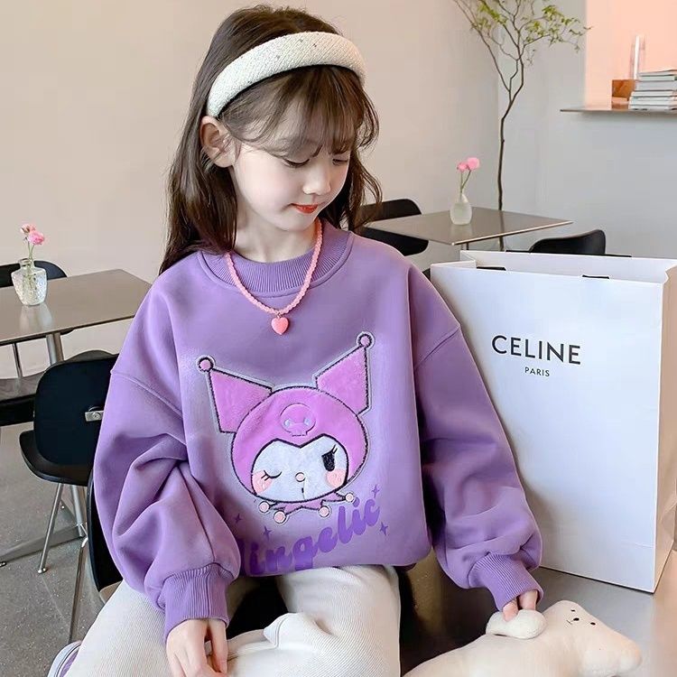 女童加绒卫衣冬装2023新款毛绒绒绣花秋冬款加厚上衣小女孩洋气