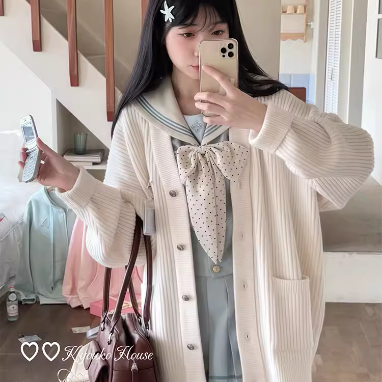 【梗豆物语】抚蝶女子针织开衫毛衣女2024年秋冬甜美风日常休闲