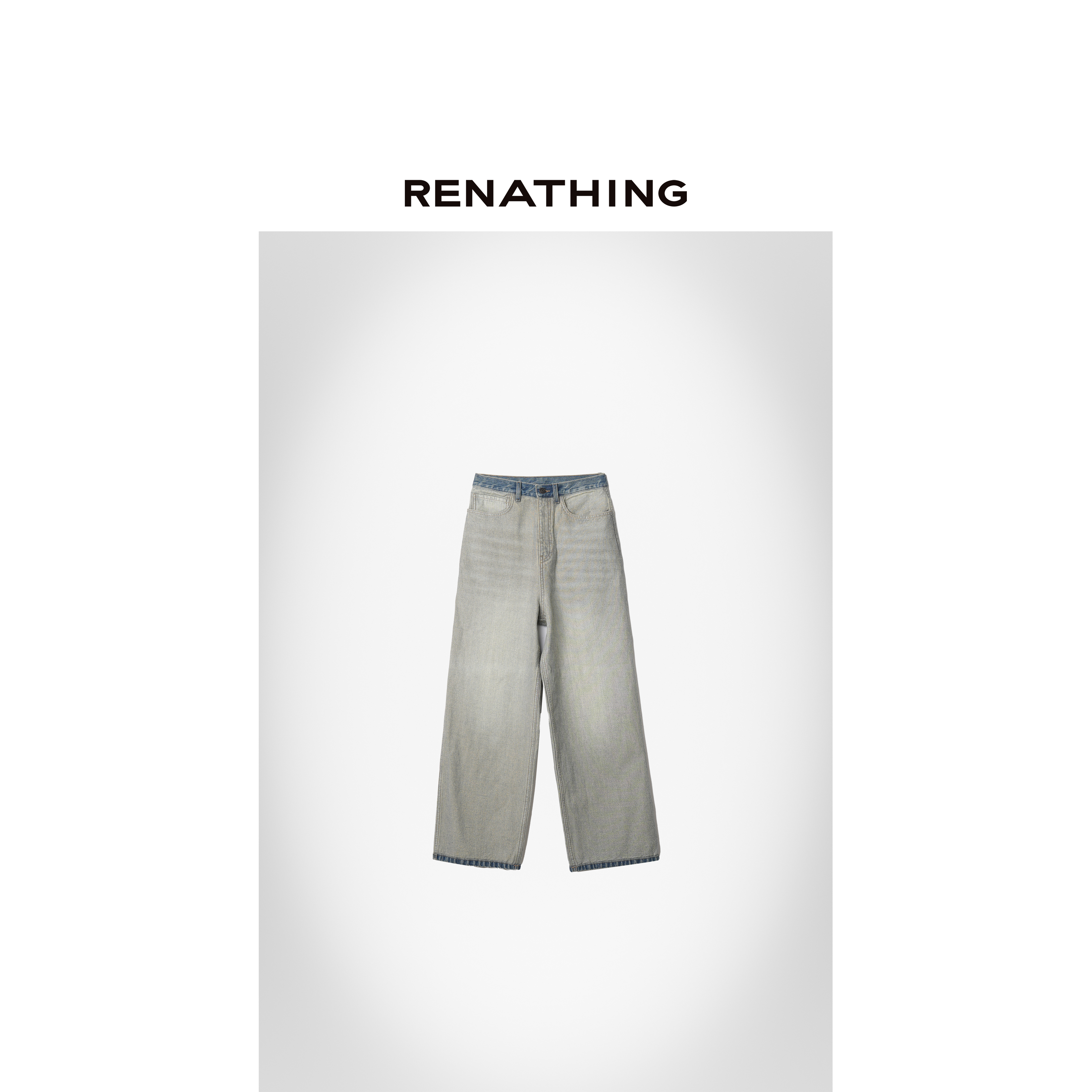 【RENATHING】宽松版型反底水洗阔腿牛仔裤