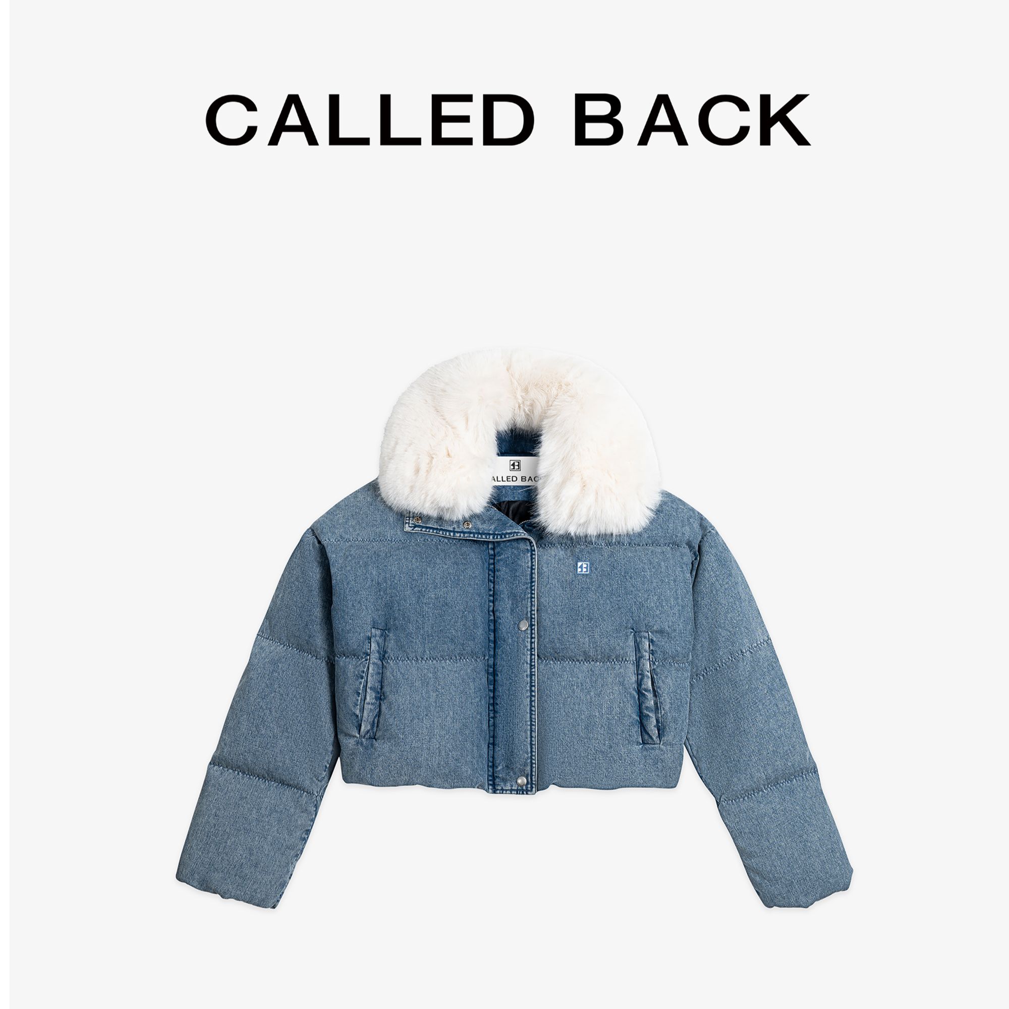 CALLED BACK秋冬新款设计感蓝色牛仔翻领拼接保暖短款羽绒服