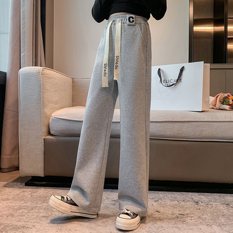 女童加绒阔腿裤秋冬款女大童休闲裤一体绒卫裤加厚儿童裤子直筒裤