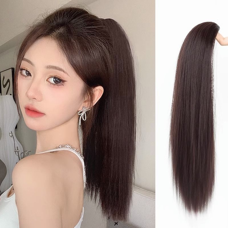 马尾直发女长发抓夹网红高马尾短发半扎仿真发自然瀑布假马尾辫子