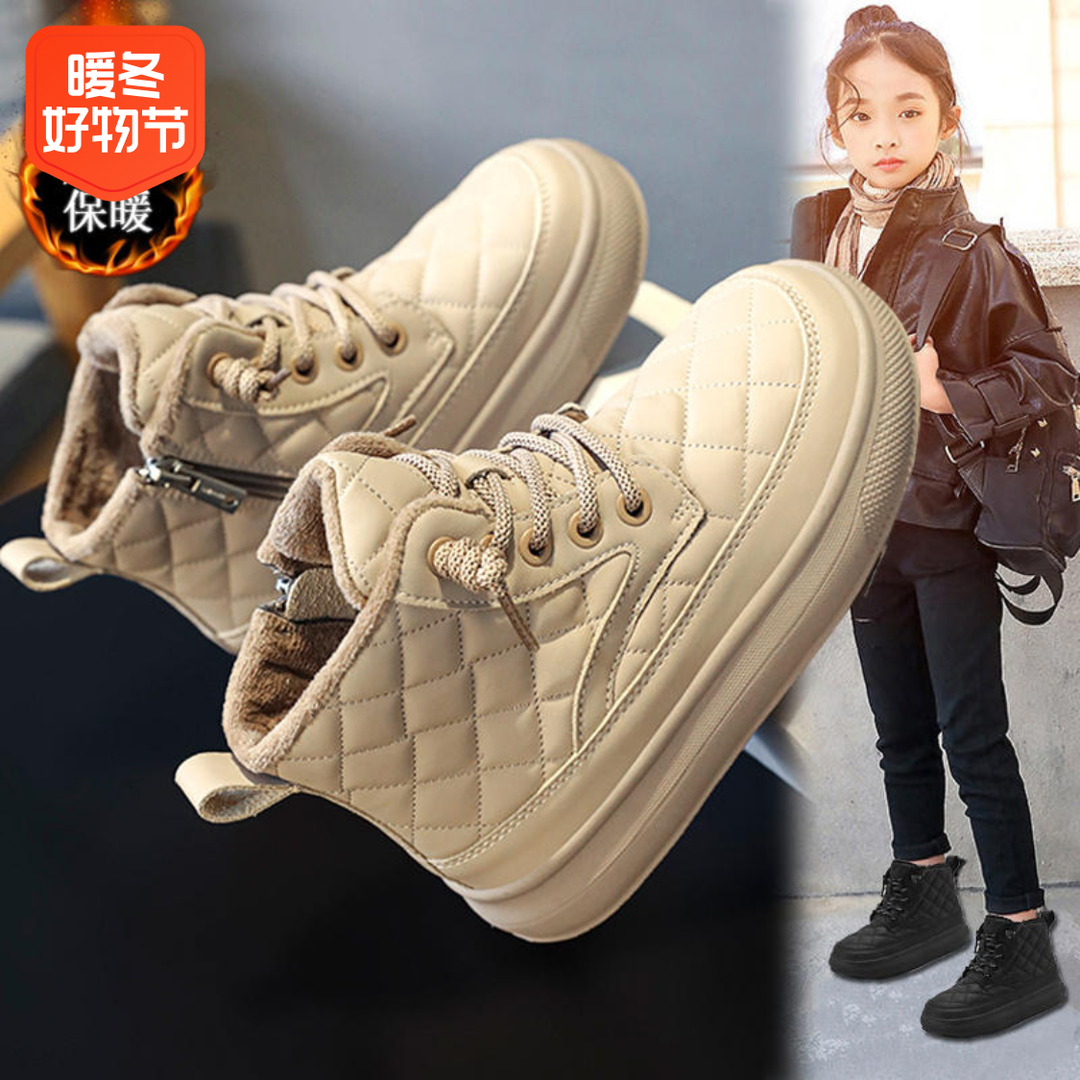 大黄蚌女童靴子2023新款冬季二棉鞋小女孩洋气短靴加厚保暖马丁靴