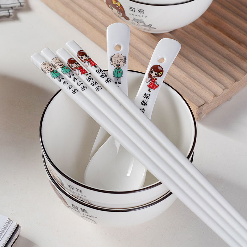 亲子碗筷勺餐具套装陶瓷碗家用碗卡通专用碗网红勺子筷子防滑卫生