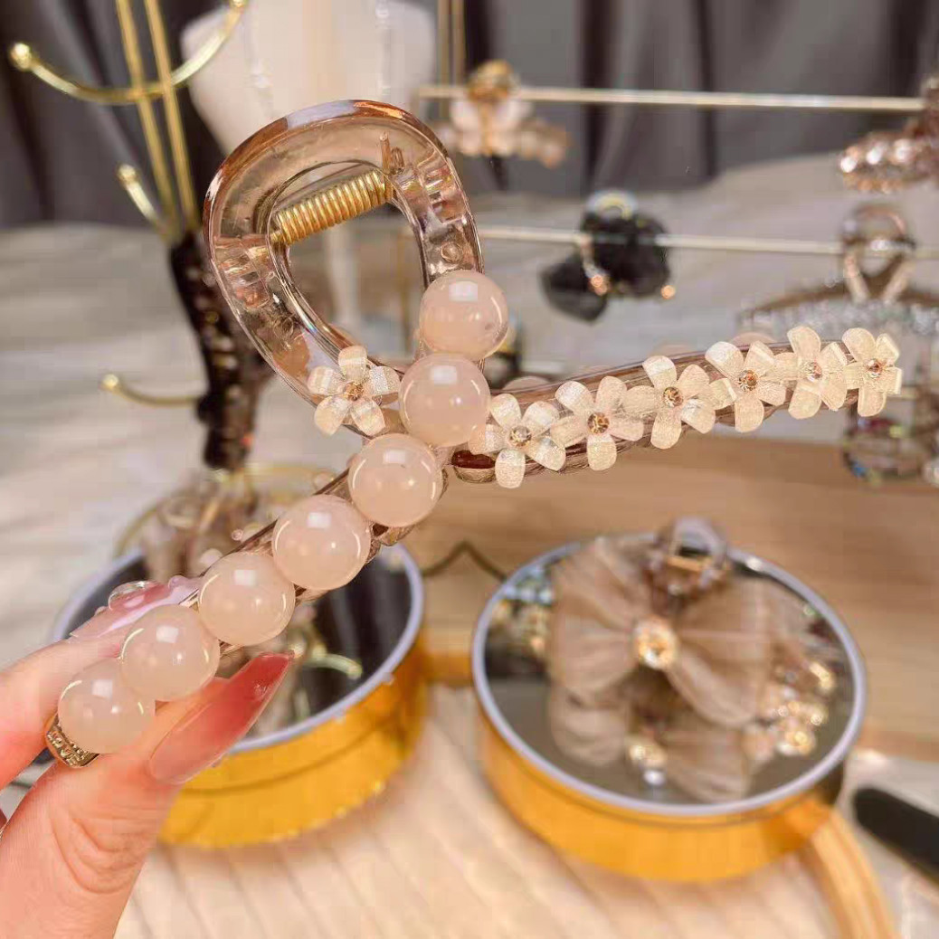 A1043新款韩版优雅珠珠花朵抓夹时尚气质大抓夹简约百搭