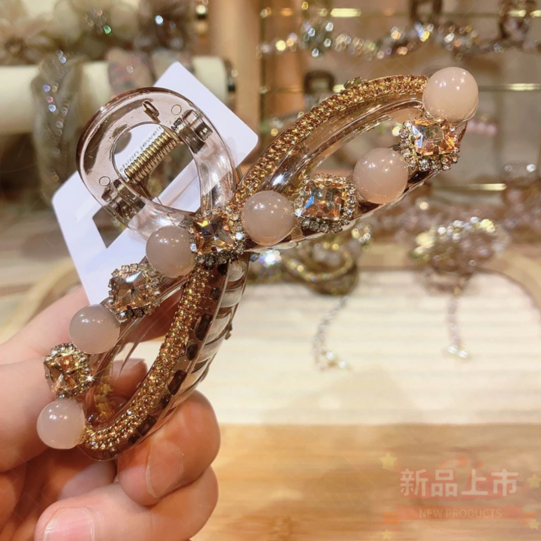 A1079春夏轻奢高级感方糖满钻珠珠交叉抓夹13cm韩版优雅