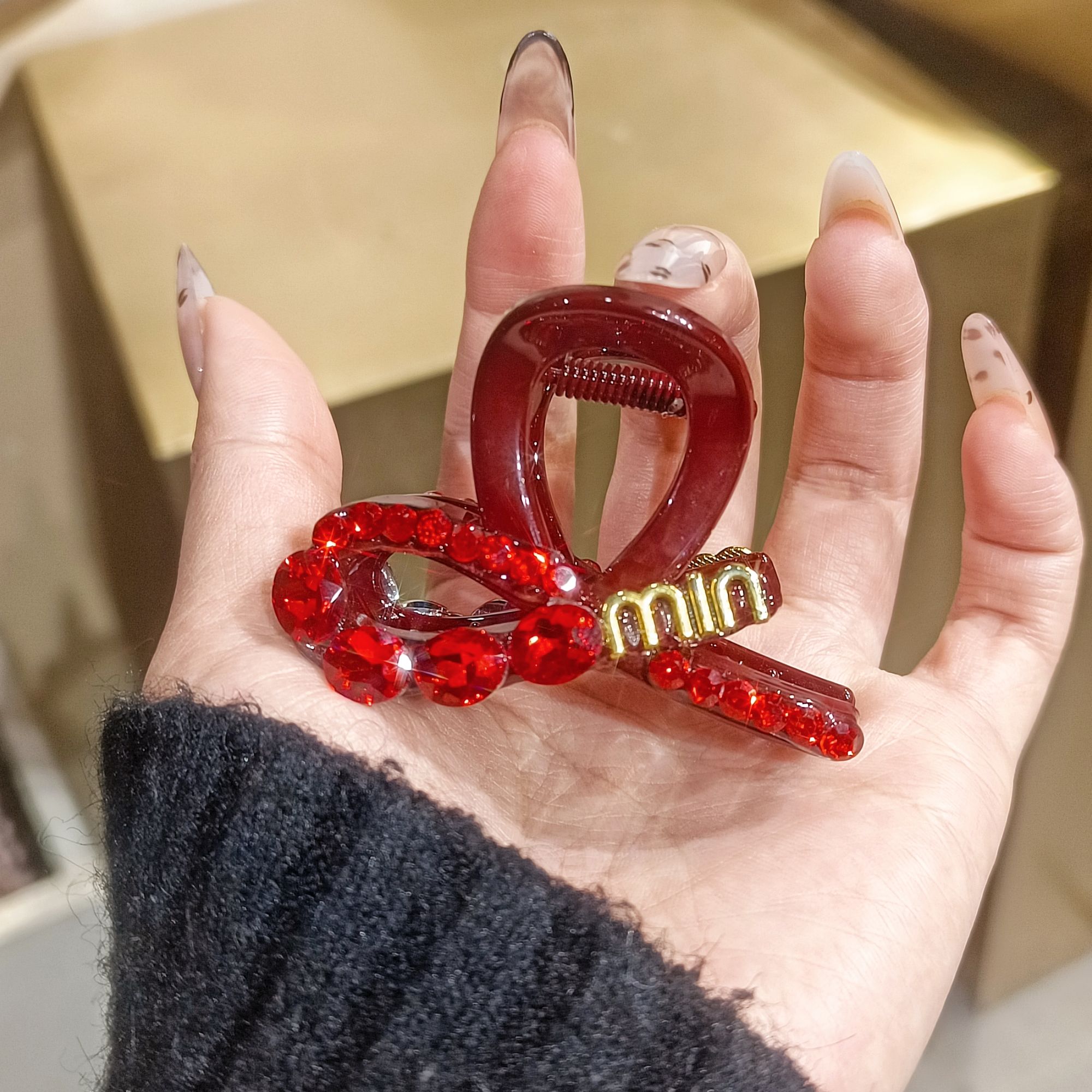 c1152新年红色抓夹6厘米抓夹气质百搭复古红色简约ins发饰