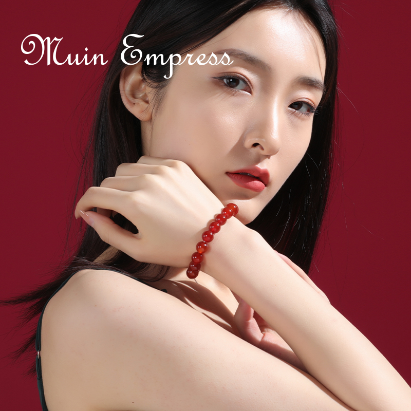 Muin Empress 非金属珐琅手链 8mm红色单圈女士简约素圈古风手链