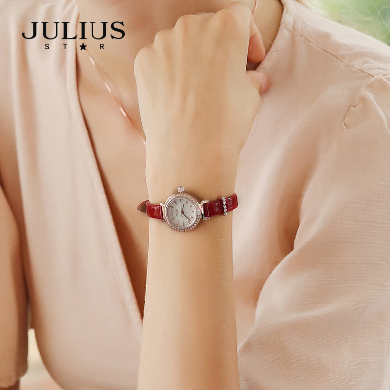 聚利时手表气质轻奢时尚百搭女士防水红色潮流经典腕表石英表腕表