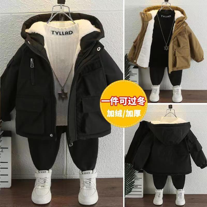 巴拉甄选童装男童加绒外套冬季2023新款男宝宝加厚衣服儿童百搭潮