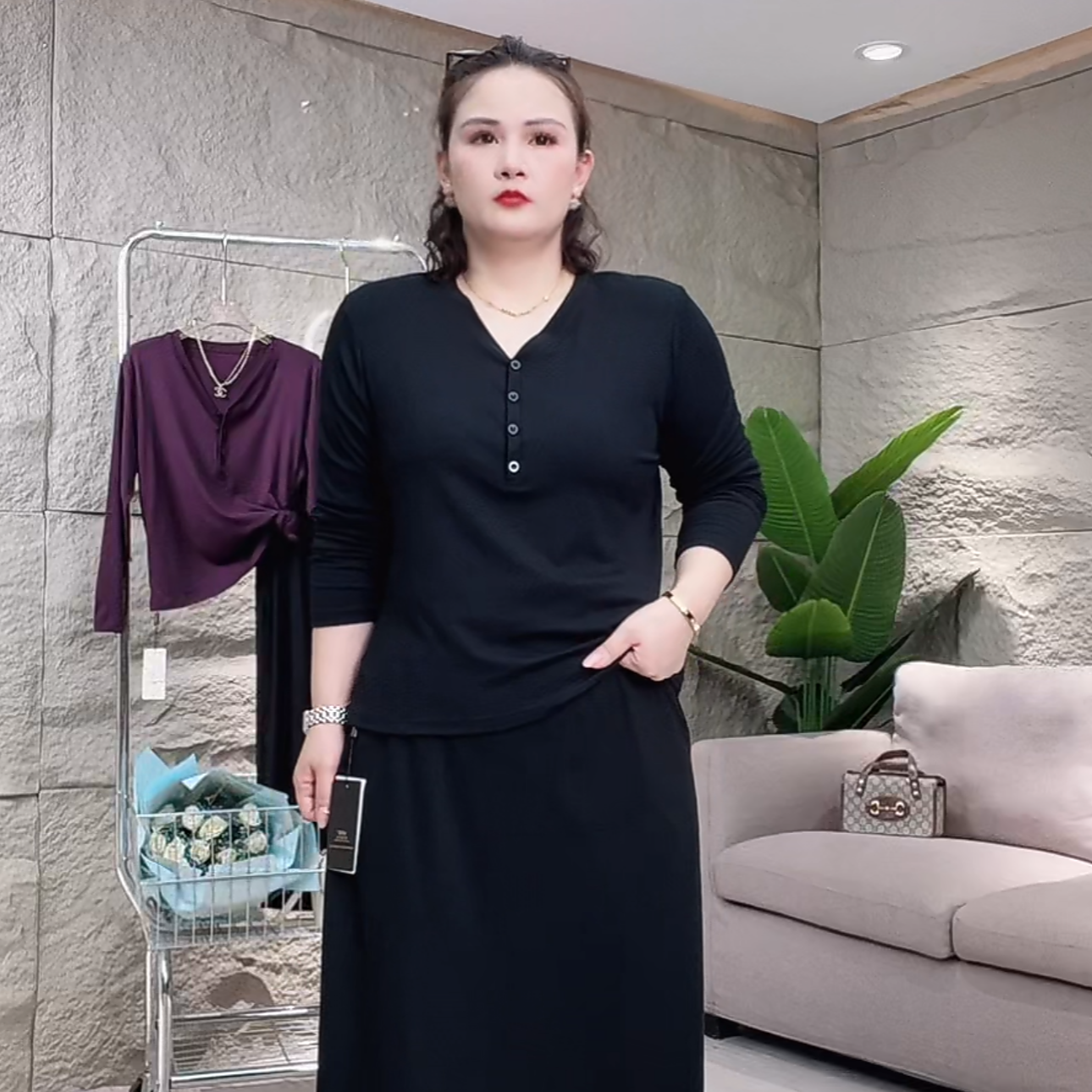 【清仓扣子款】8186长袖扣子款秋独特立体常规T恤微胖大码女装韩版.