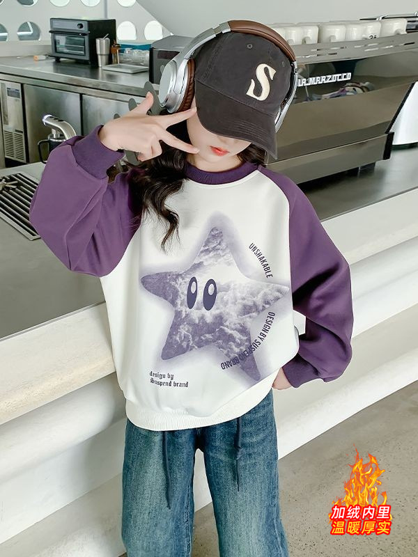 巴拉巴拉女童卫衣加绒秋冬款2023新款洋气女孩秋季衣服童装女大童