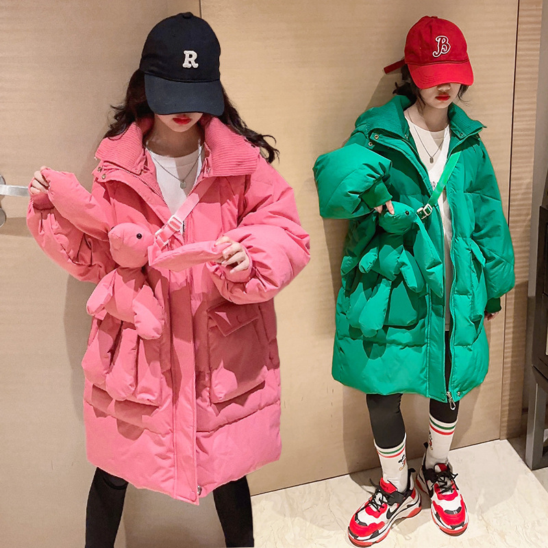 巴拉巴拉童装女童中长款棉衣冬装新款中大童女孩休闲洋气棉服冬季