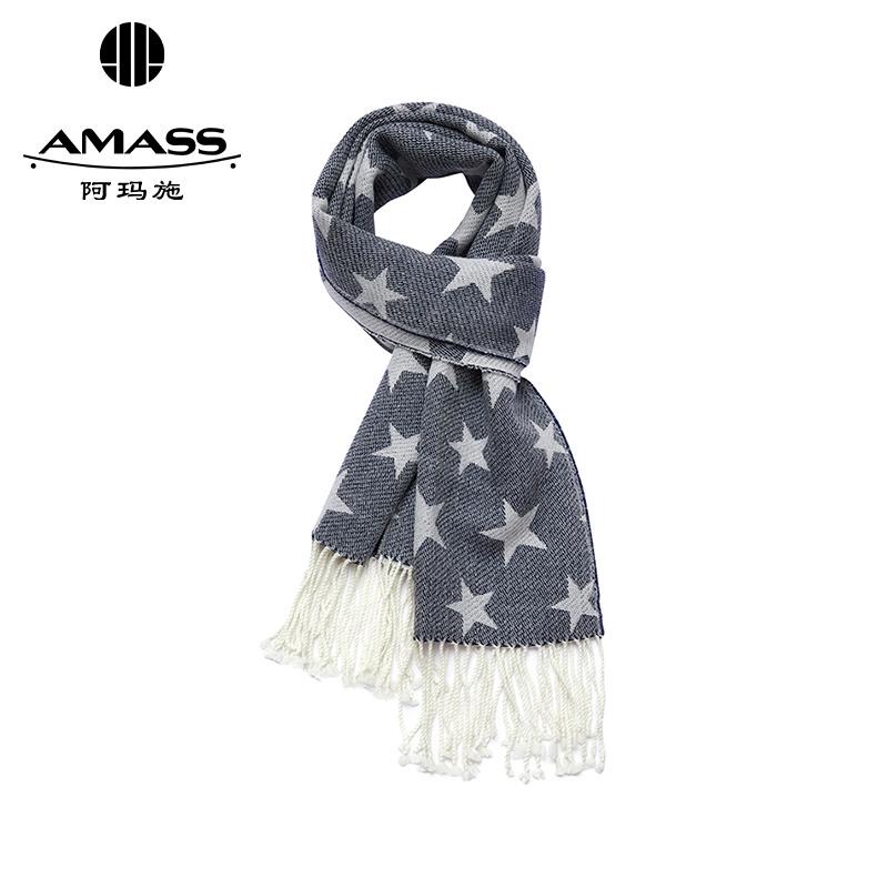 AMASS/阿玛施秋冬经典时尚百搭长款保暖星星流苏羊毛围巾-5800012