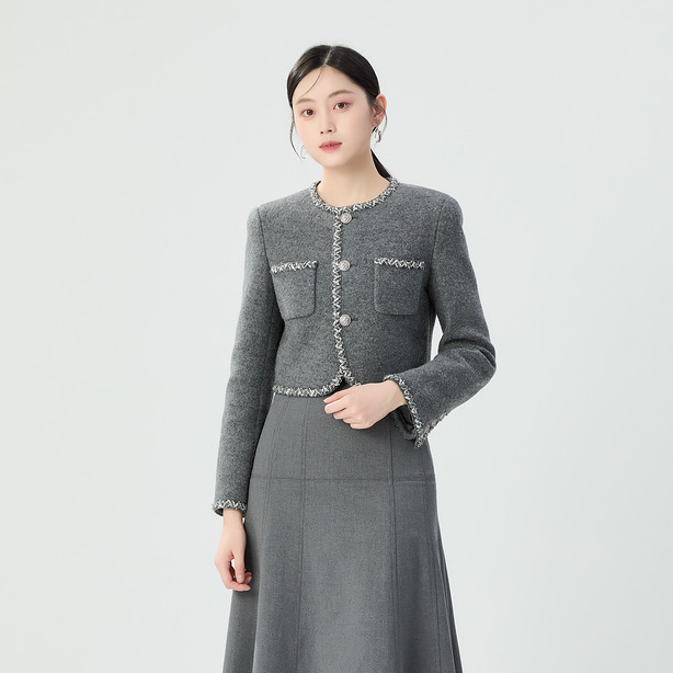 AMASS/阿玛施新款气质小香风单排扣短款高腰上衣女外套女-5400627