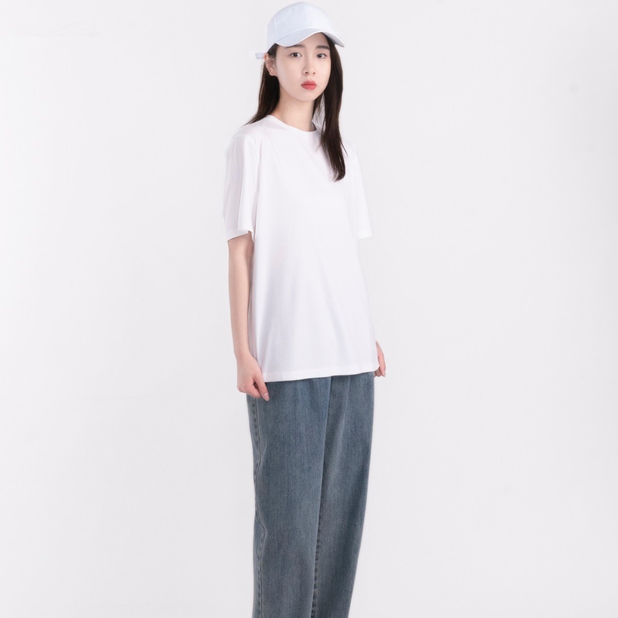 AMASS/阿玛施简约舒适休闲透气莱塞尔素面宽松圆领短袖T恤5300793